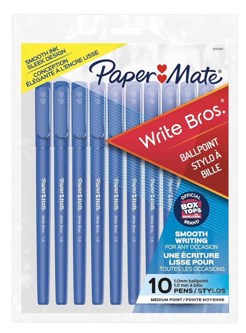 Paper Mate 9313499 Blue Medium Tip Write Brothers Stick Ballpoint Pens 10 Count - Image 1